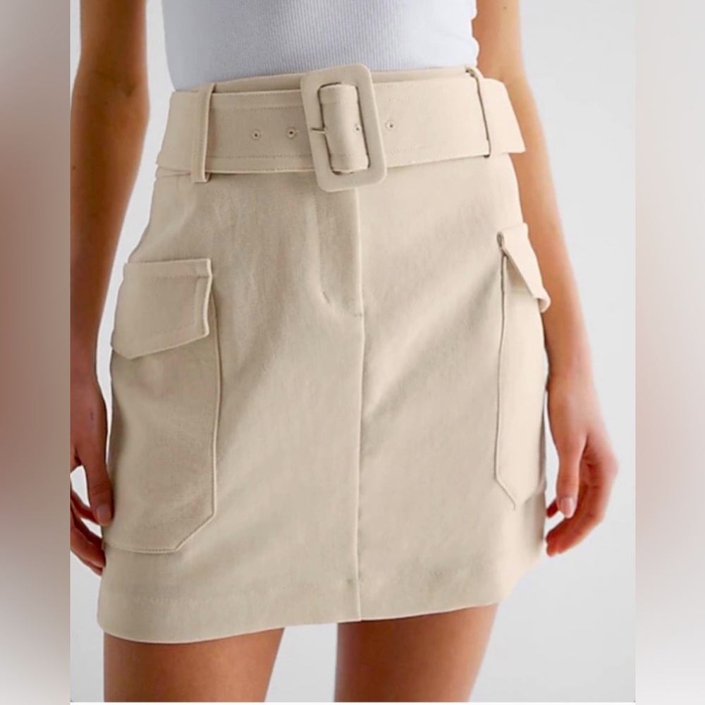 Express Cream Mini Pencil Skirt with Cargo Style